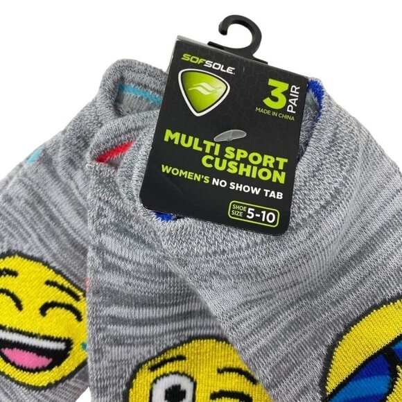 SOFSOLE Multisport Cushion Emoji Socks No Show 3 Pair - Picture 2 of 4